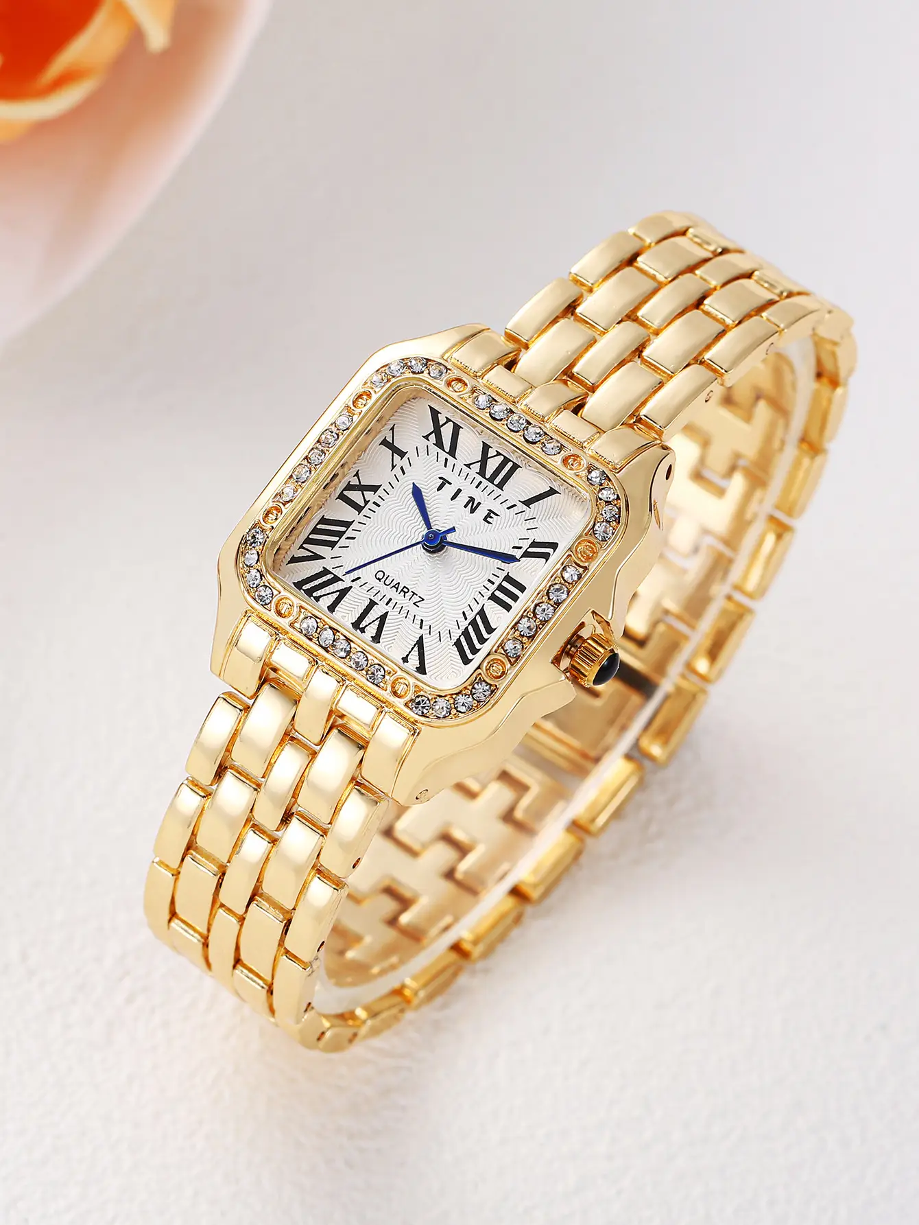 Gold Square Watch for Women with Diamond Crystal Dial — feature 7