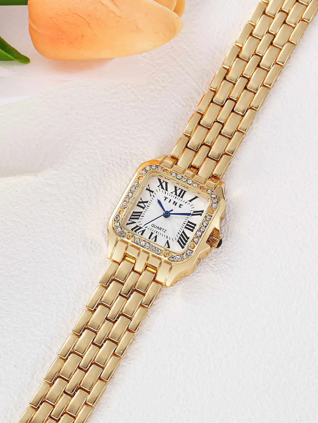 Gold Square Watch for Women with Diamond Crystal Dial — feature 8