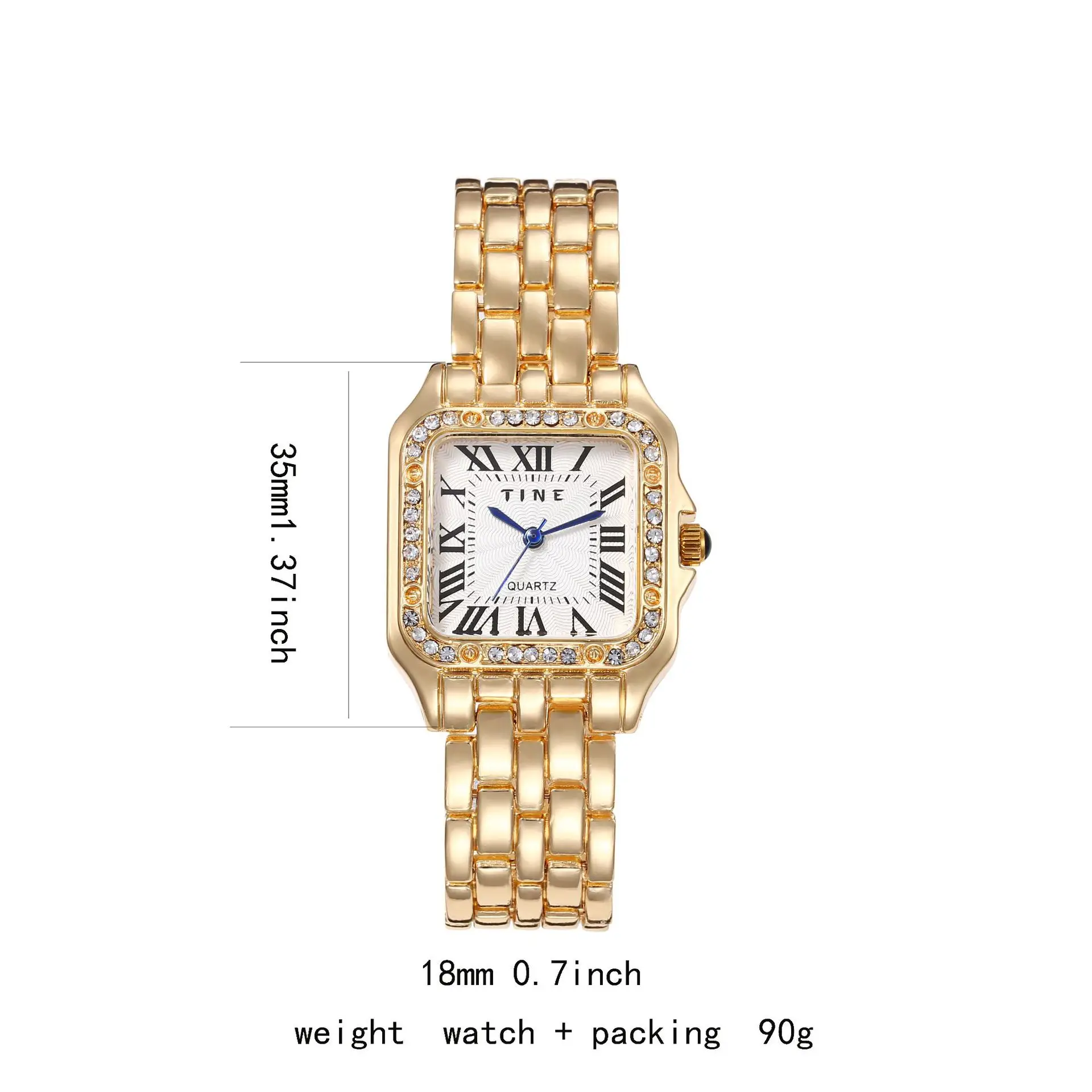 Gold Square Watch for Women with Diamond Crystal Dial — feature 9