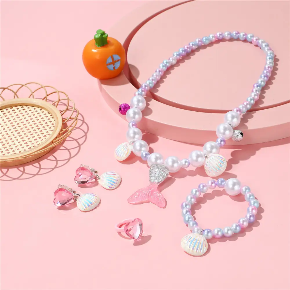 Children's Princess Jewelry Set with Mermaid Tail & Necklace