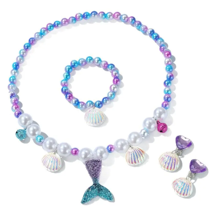 Children's Princess Jewelry Set with Mermaid Tail & Necklace