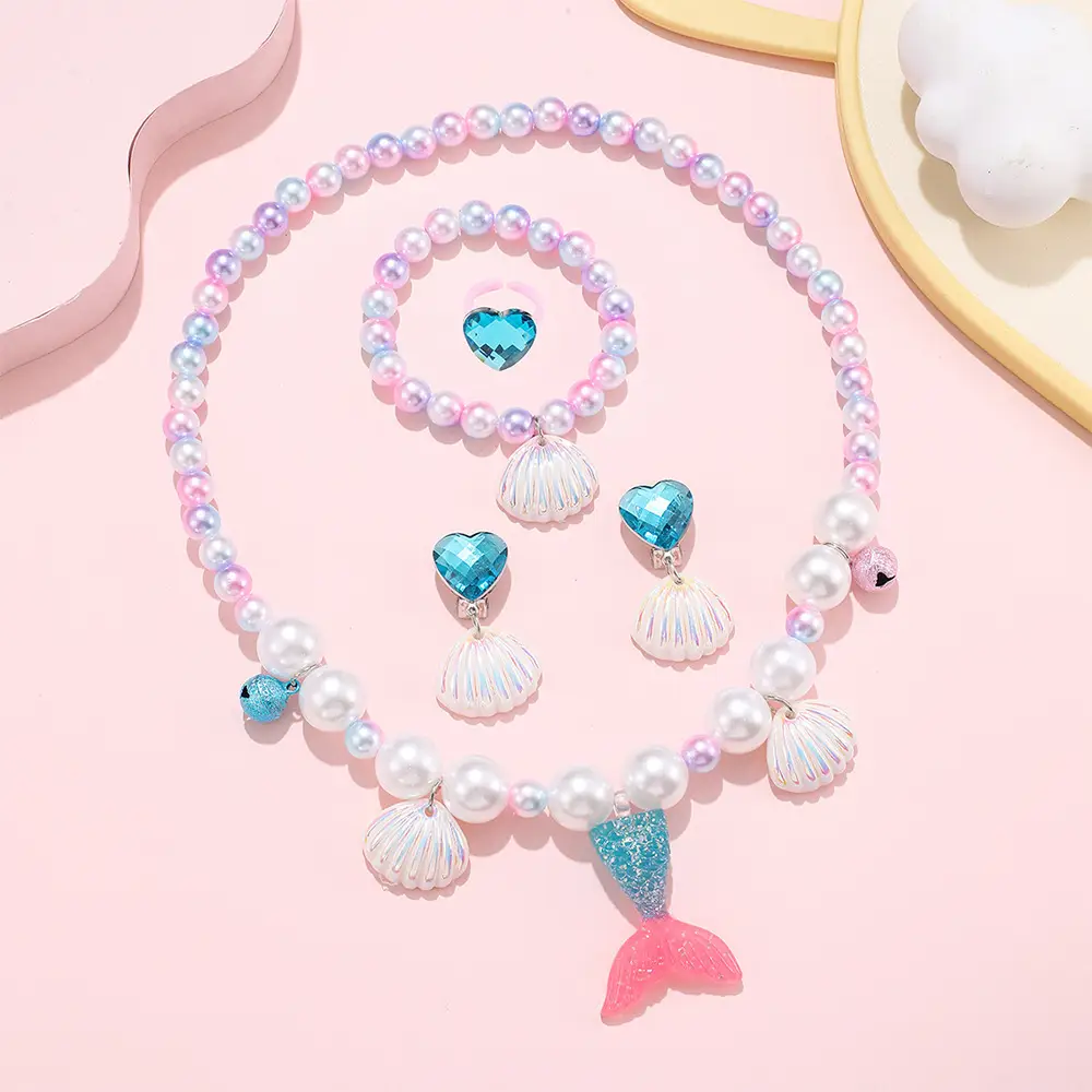 Children's Princess Jewelry Set with Mermaid Tail & Necklace