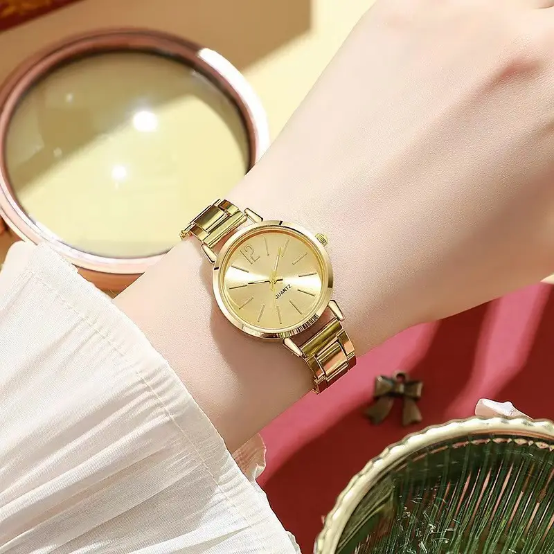 Foreign Trade Explosions Bracelet Watch Fashion Thin Narrow Strap Golden Steel Quartz Watch Women's Student Dial Fashion — feature 3
