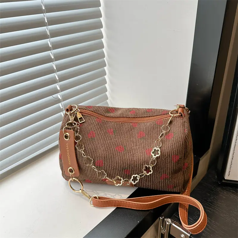 Pink Floral Corduroy Shoulder Crossbody Bag