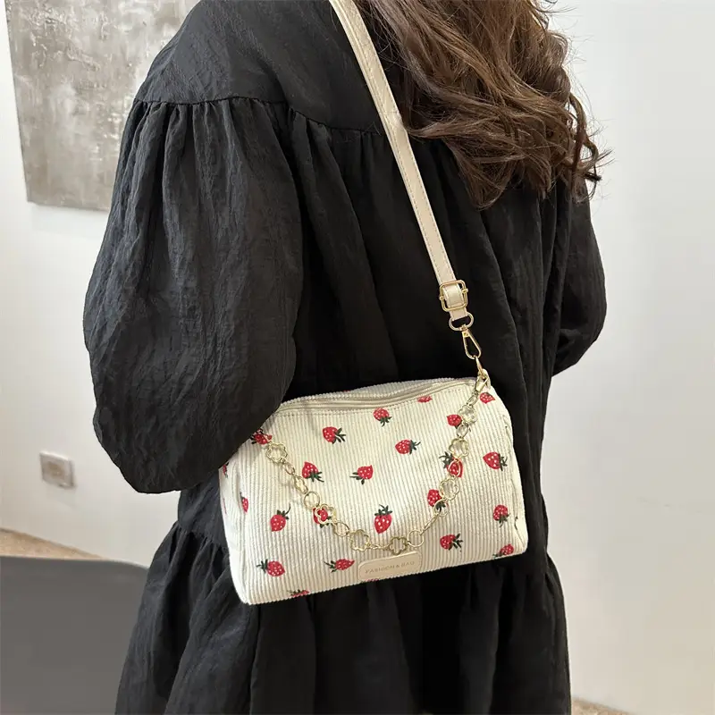 Pink Floral Corduroy Shoulder Crossbody Bag