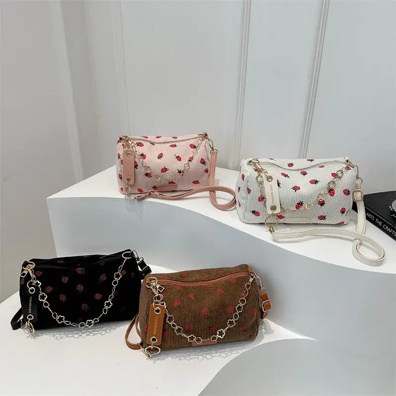 Pink Floral Corduroy Shoulder Crossbody Bag
