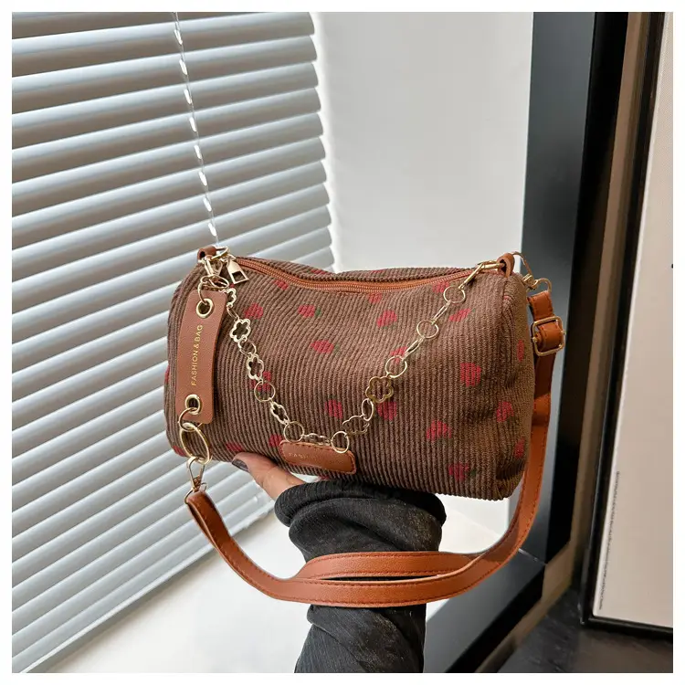 Pink Floral Corduroy Shoulder Crossbody Bag — feature 14