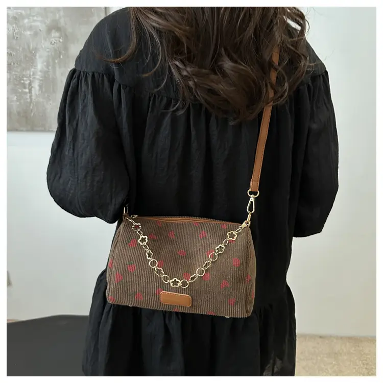 Pink Floral Corduroy Shoulder Crossbody Bag — feature 21