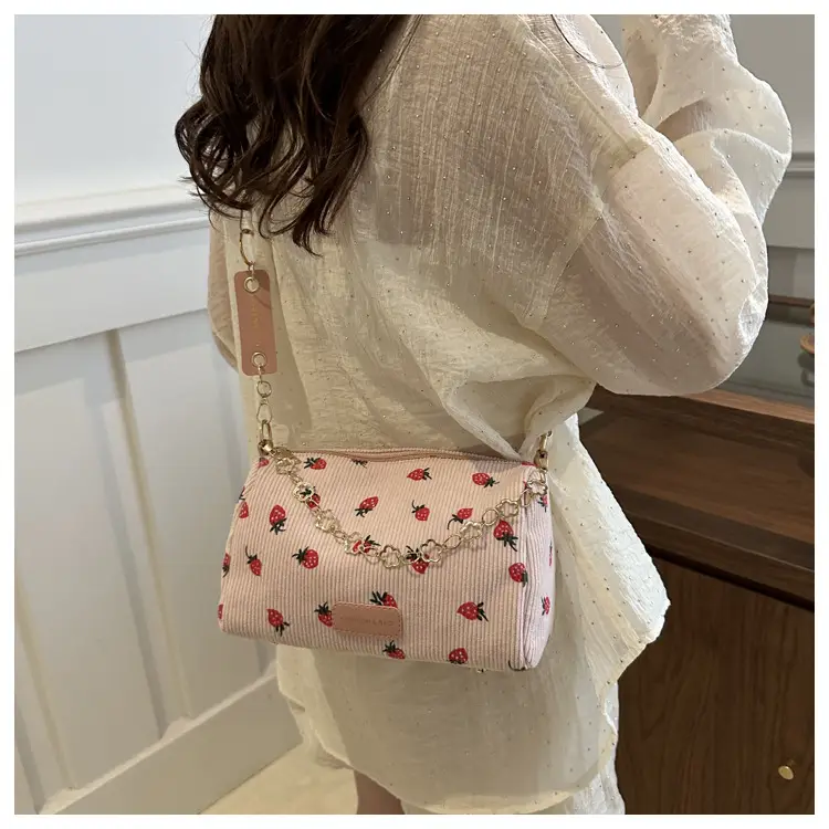 Pink Floral Corduroy Shoulder Crossbody Bag — feature 26