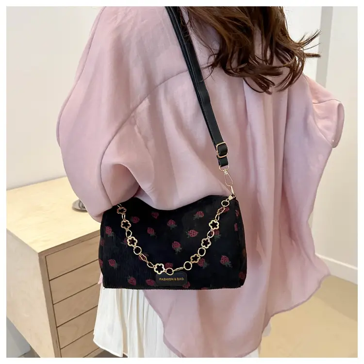 Pink Floral Corduroy Shoulder Crossbody Bag — feature 27