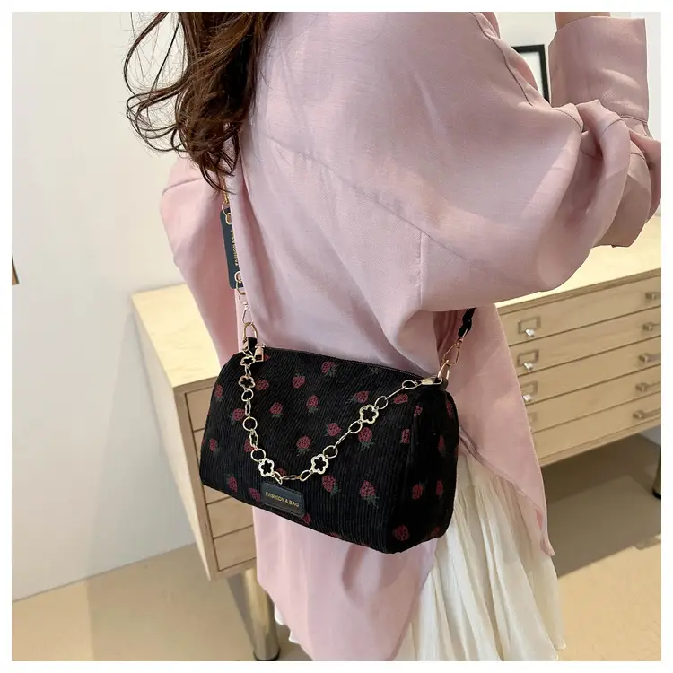Pink Floral Corduroy Shoulder Crossbody Bag — feature 30