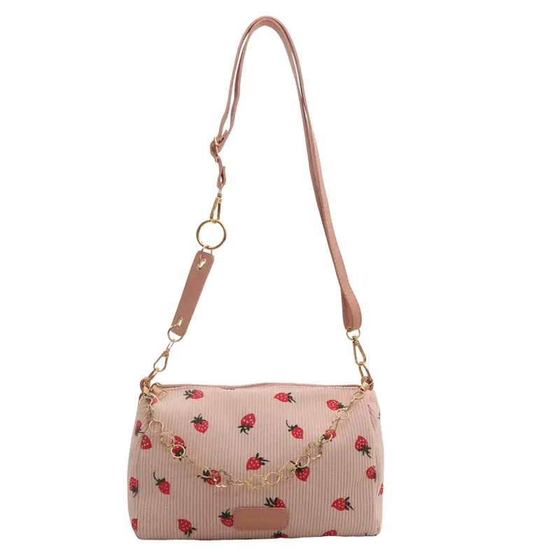 Pink Floral Corduroy Shoulder Crossbody Bag