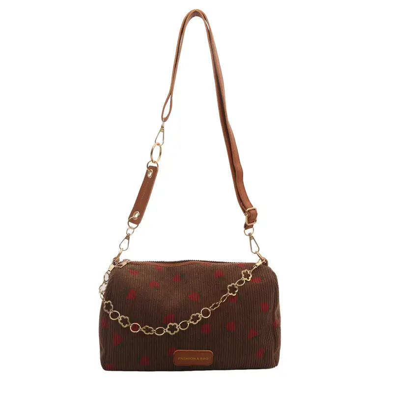 Pink Floral Corduroy Shoulder Crossbody Bag