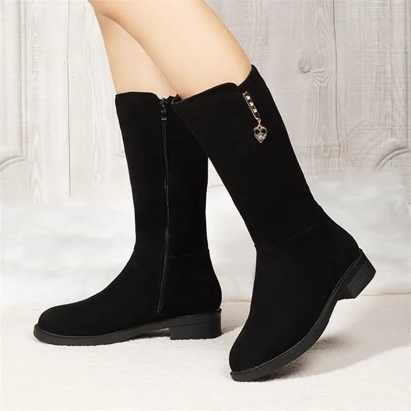 Women's Fleece Lined Mid-Heel Boots Black Warm Winter - Image 5
