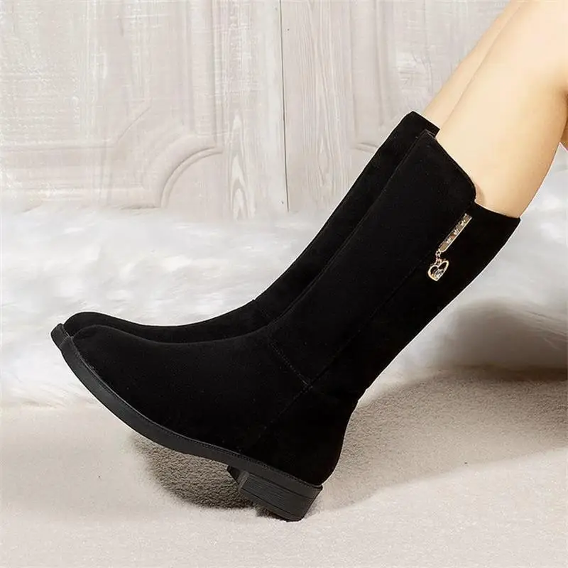 Women's Fleece Lined Mid-Heel Boots Black Warm Winter - Image 6