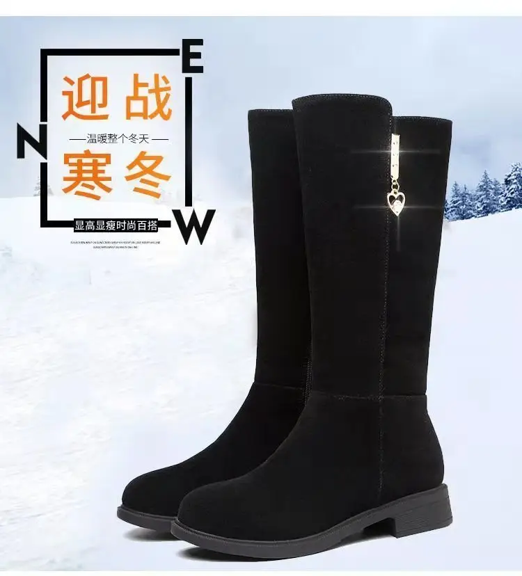 Women's Fleece Lined Mid-Heel Boots Black Warm Winter — feature 1