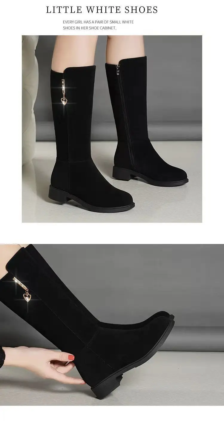 Women's Fleece Lined Mid-Heel Boots Black Warm Winter — feature 11