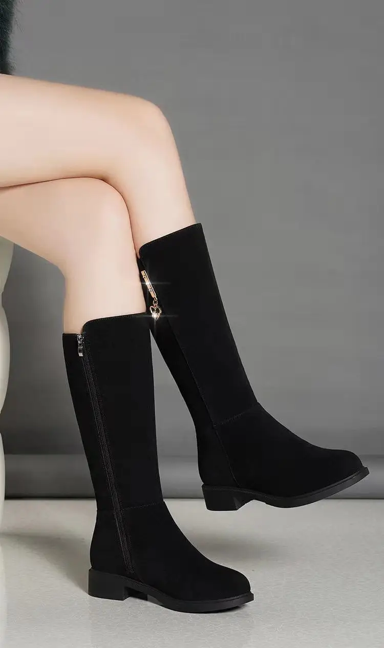 Women's Fleece Lined Mid-Heel Boots Black Warm Winter — feature 12