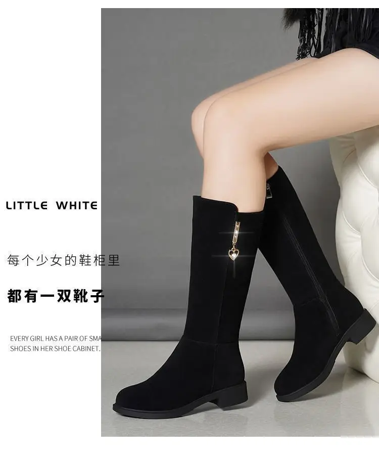 Women's Fleece Lined Mid-Heel Boots Black Warm Winter — feature 2