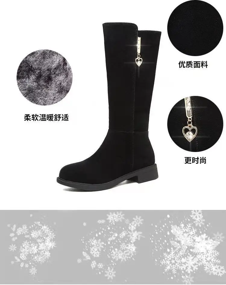 Women's Fleece Lined Mid-Heel Boots Black Warm Winter — feature 7