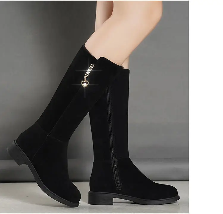 Women's Fleece Lined Mid-Heel Boots Black Warm Winter — feature 9