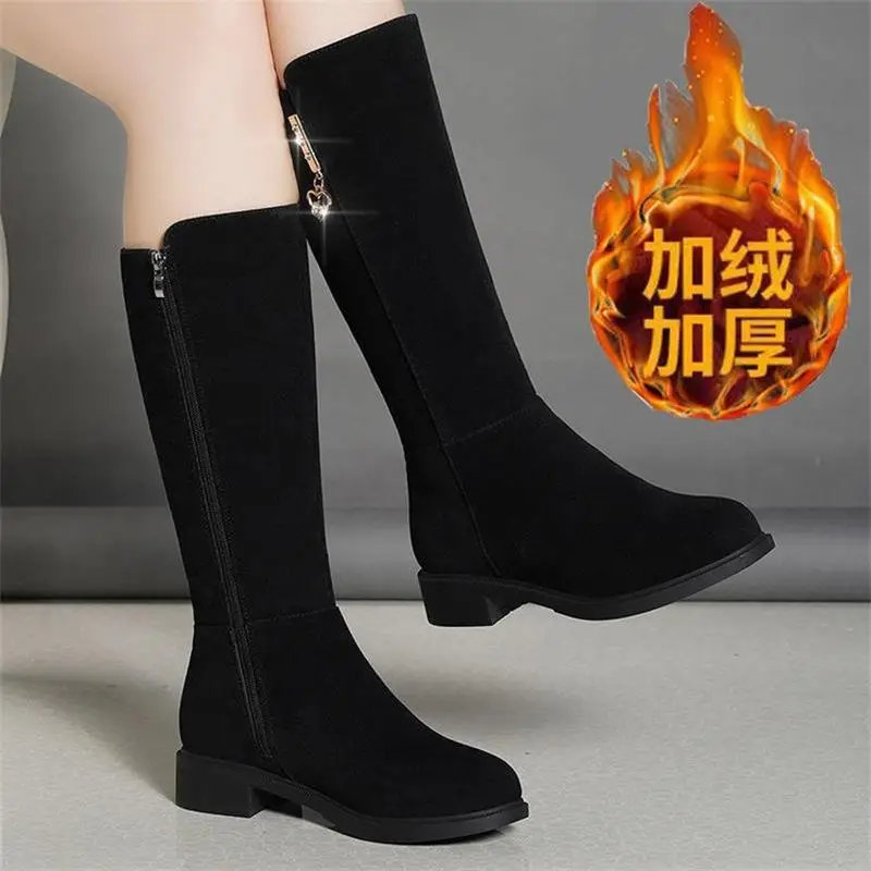 Women's Fleece Lined Mid-Heel Boots Black Warm Winter - Image 2