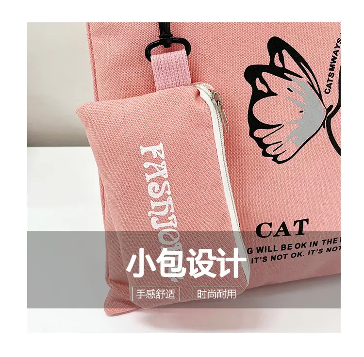 Japanese Cat Canvas Shoulder Bag Blue Large Capacity — feature 10