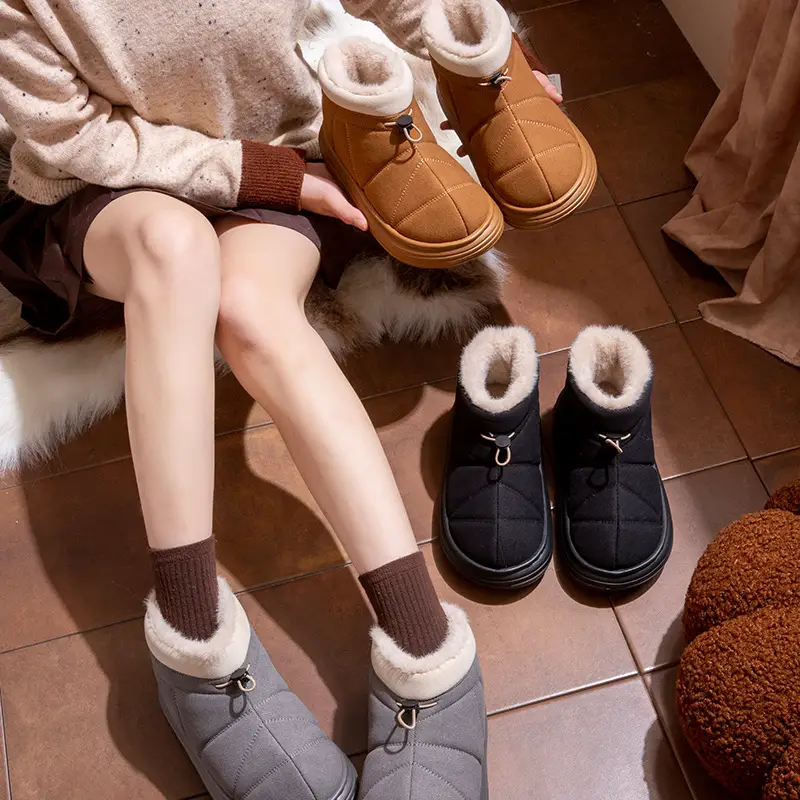 Nanbo Wan Cixi Cotton Shoes Women's All-match Outwear fleece-lined Thickened Winter Fashion Snow Boots Bow Lazy Cotton Shoes