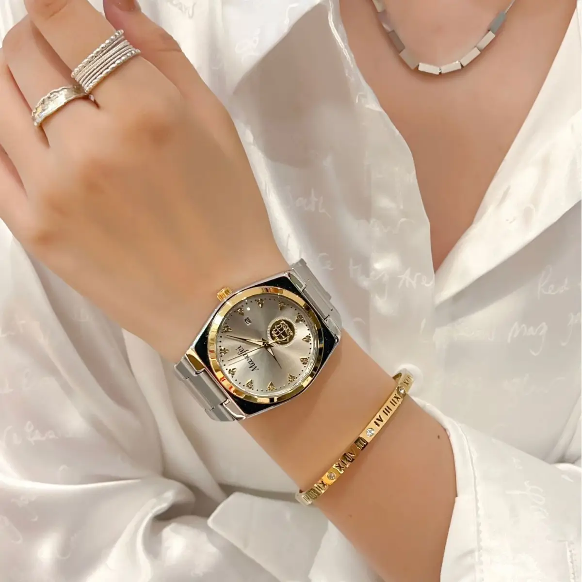Swiss Men's Gold Ship Watch with Large Dial & Quartz Movement