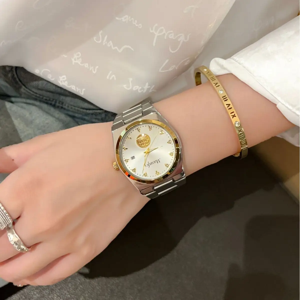 Swiss Men's Gold Ship Watch with Large Dial & Quartz Movement