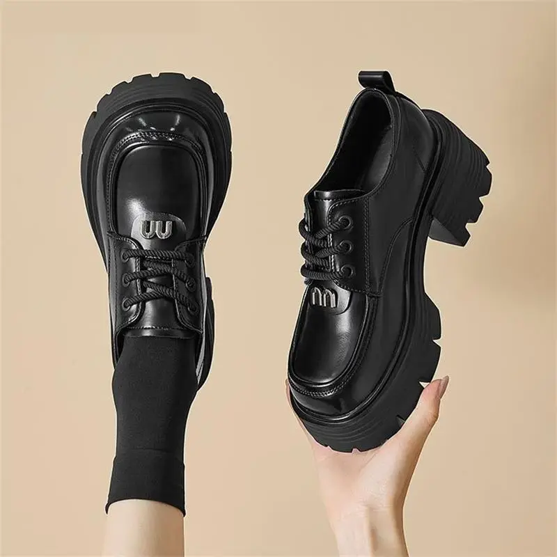 British Style Spring and Autumn Small Leather Shoes Women's 2024 New Black Thick-soled Loafers Soft Leather Lace-up All-match Single-layer Shoes - Image 4