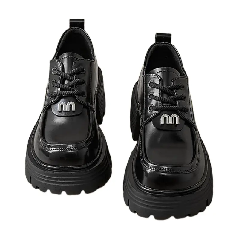 British Style Spring and Autumn Small Leather Shoes Women's 2024 New Black Thick-soled Loafers Soft Leather Lace-up All-match Single-layer Shoes - Image 7