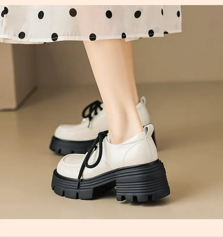 British Style Spring and Autumn Small Leather Shoes Women's 2024 New Black Thick-soled Loafers Soft Leather Lace-up All-match Single-layer Shoes — feature 10