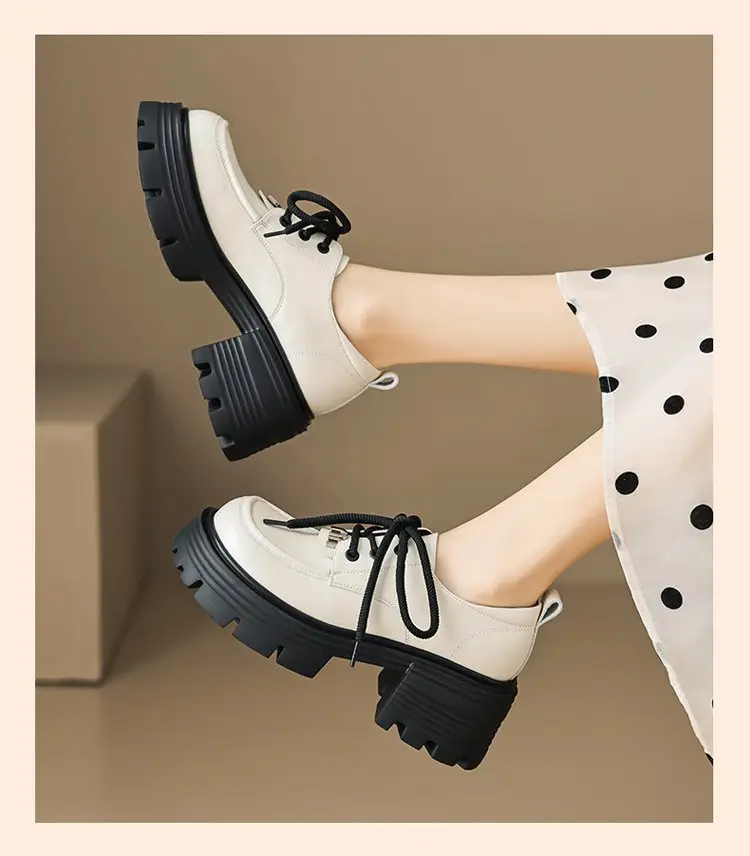 British Style Spring and Autumn Small Leather Shoes Women's 2024 New Black Thick-soled Loafers Soft Leather Lace-up All-match Single-layer Shoes — feature 11