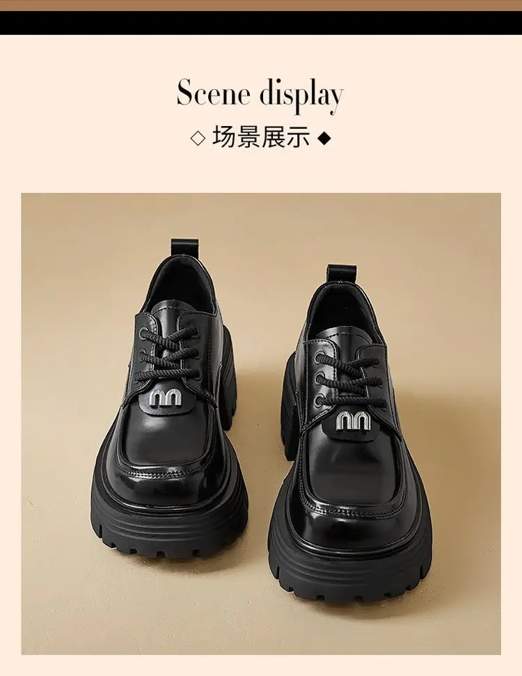British Style Spring and Autumn Small Leather Shoes Women's 2024 New Black Thick-soled Loafers Soft Leather Lace-up All-match Single-layer Shoes — feature 12