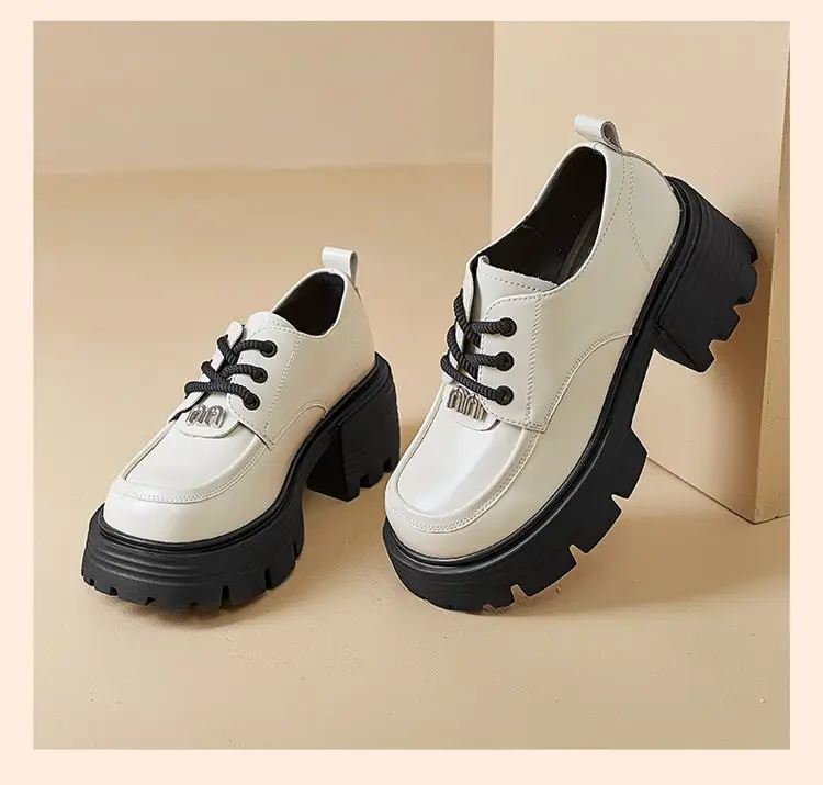 British Style Spring and Autumn Small Leather Shoes Women's 2024 New Black Thick-soled Loafers Soft Leather Lace-up All-match Single-layer Shoes — feature 14