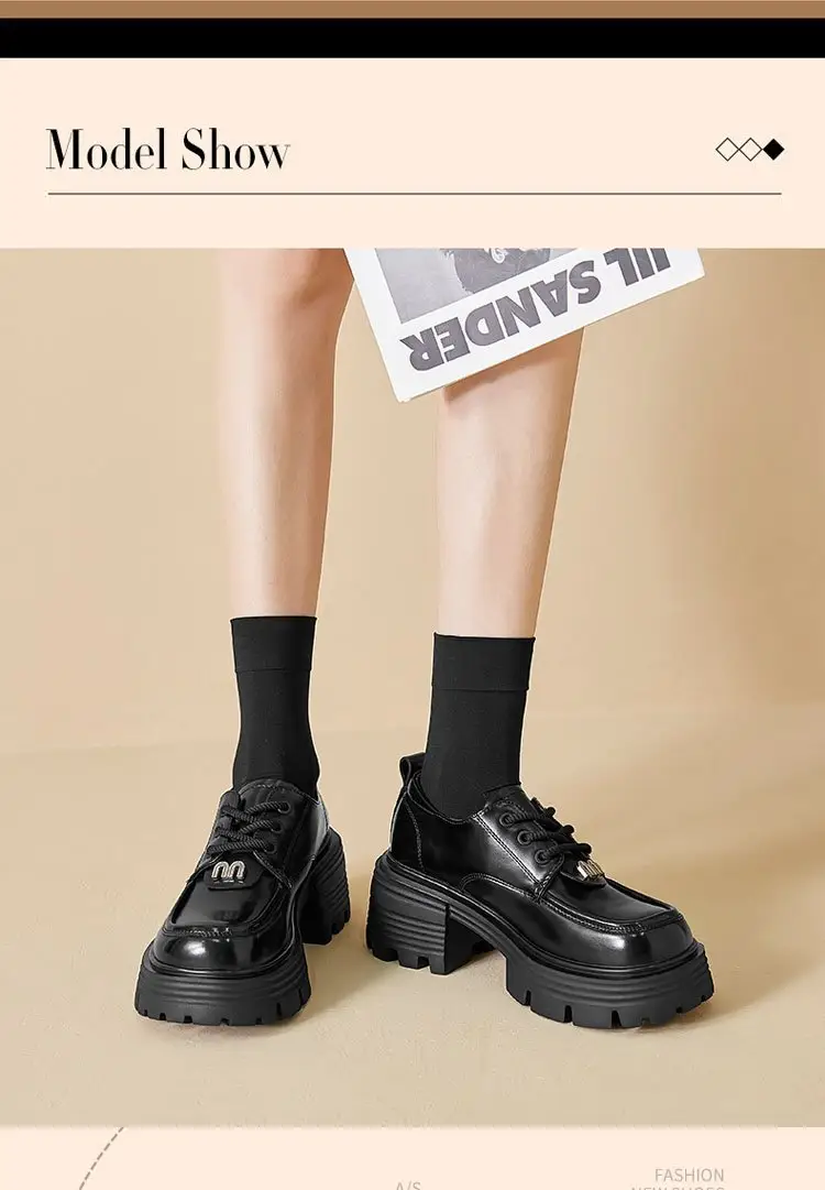British Style Spring and Autumn Small Leather Shoes Women's 2024 New Black Thick-soled Loafers Soft Leather Lace-up All-match Single-layer Shoes — feature 4