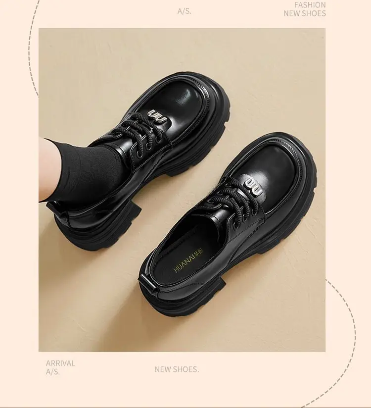 British Style Spring and Autumn Small Leather Shoes Women's 2024 New Black Thick-soled Loafers Soft Leather Lace-up All-match Single-layer Shoes — feature 5