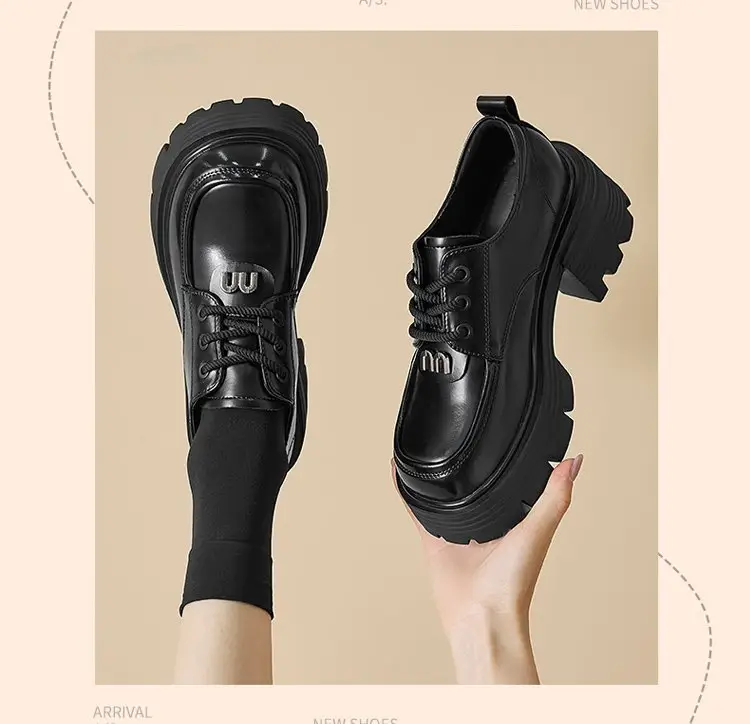 British Style Spring and Autumn Small Leather Shoes Women's 2024 New Black Thick-soled Loafers Soft Leather Lace-up All-match Single-layer Shoes — feature 6