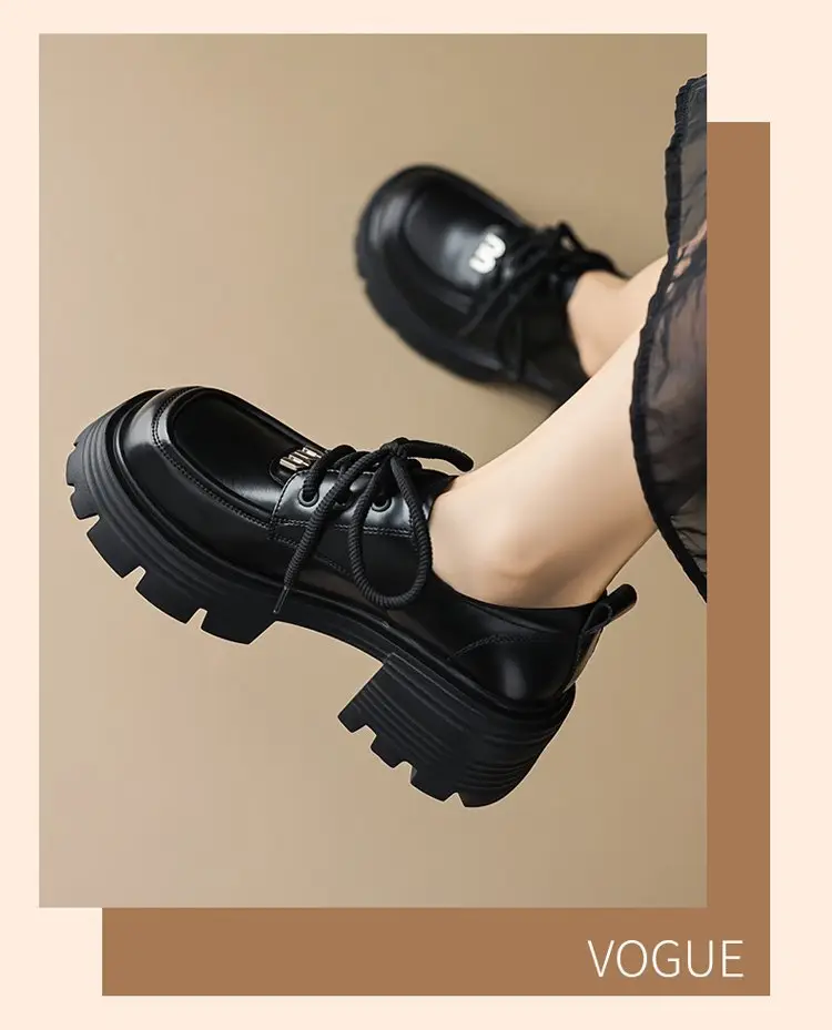 British Style Spring and Autumn Small Leather Shoes Women's 2024 New Black Thick-soled Loafers Soft Leather Lace-up All-match Single-layer Shoes — feature 7