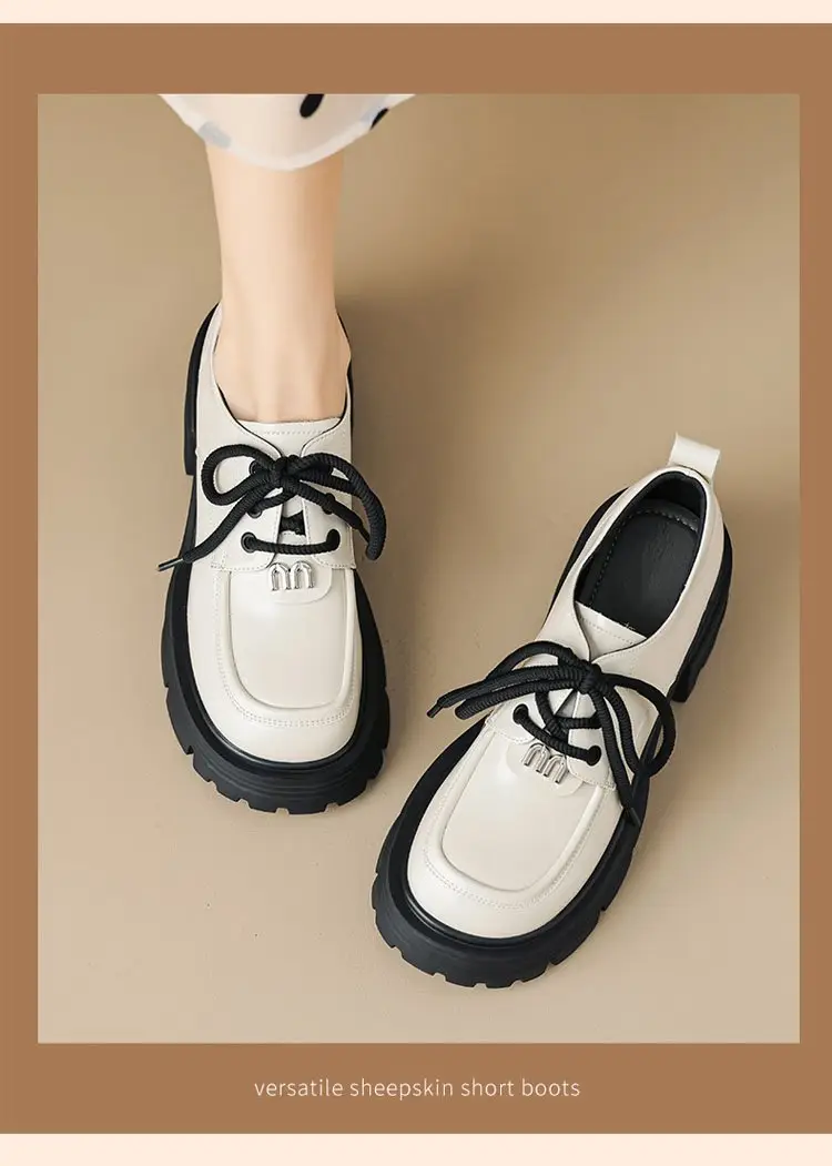 British Style Spring and Autumn Small Leather Shoes Women's 2024 New Black Thick-soled Loafers Soft Leather Lace-up All-match Single-layer Shoes — feature 8
