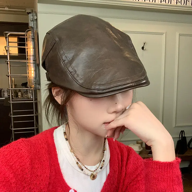 Old Leather Forward Hat for Men British Style - Image 5
