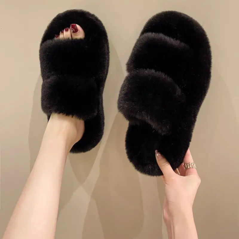 Autumn and Winter New Internet Celebrant Thick-soled Mao Mao Slippers Women's Korean-style Fashionable Outer Wear Plush Home Indoor One-word Cotton Slippers