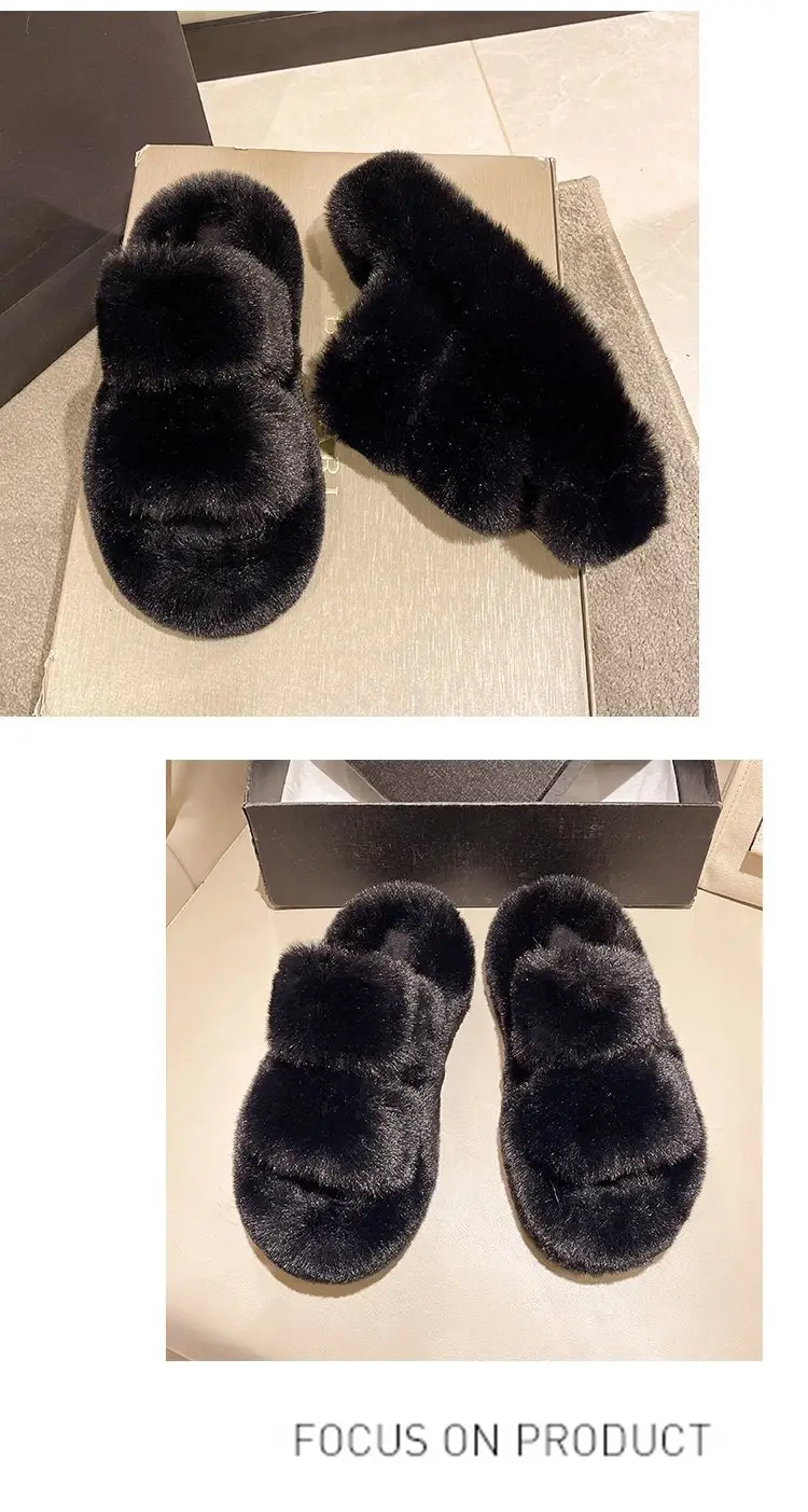 Autumn and Winter New Internet Celebrant Thick-soled Mao Mao Slippers Women's Korean-style Fashionable Outer Wear Plush Home Indoor One-word Cotton Slippers — feature 11