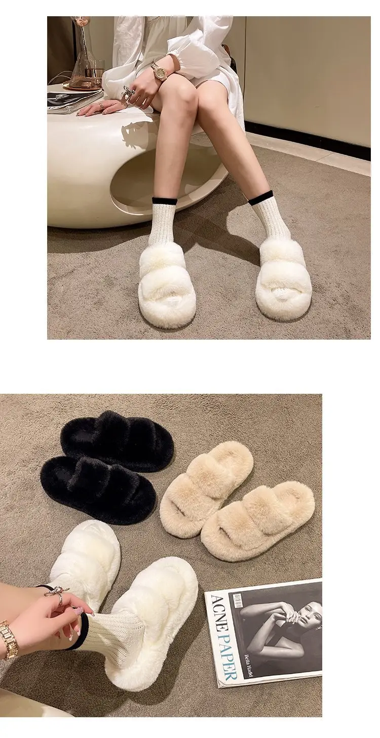 Autumn and Winter New Internet Celebrant Thick-soled Mao Mao Slippers Women's Korean-style Fashionable Outer Wear Plush Home Indoor One-word Cotton Slippers — feature 7