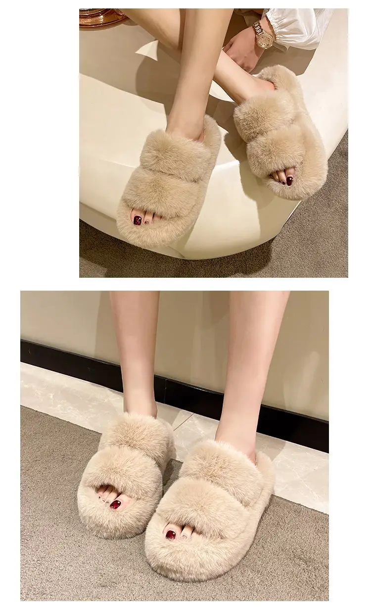 Autumn and Winter New Internet Celebrant Thick-soled Mao Mao Slippers Women's Korean-style Fashionable Outer Wear Plush Home Indoor One-word Cotton Slippers — feature 8