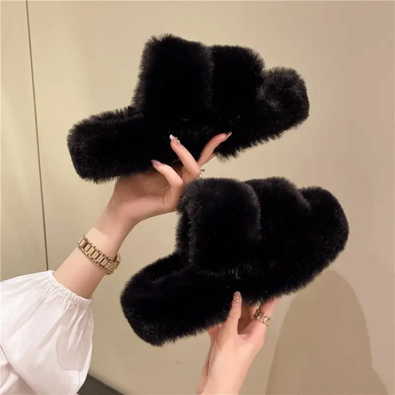 Autumn and Winter New Internet Celebrant Thick-soled Mao Mao Slippers Women's Korean-style Fashionable Outer Wear Plush Home Indoor One-word Cotton Slippers