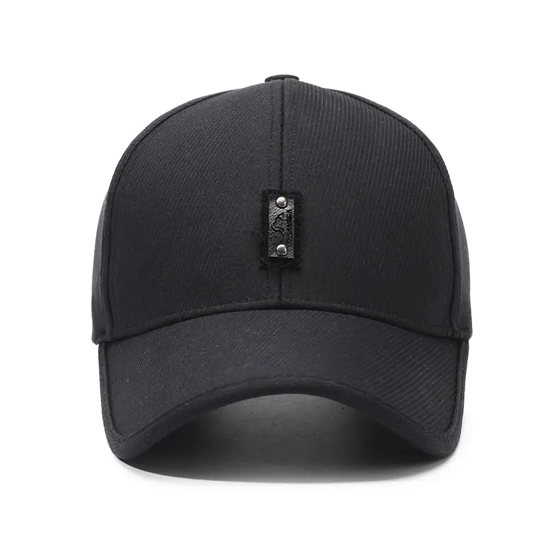 Men's Black Embroidered Baseball Cap with Leather Label - Image 8