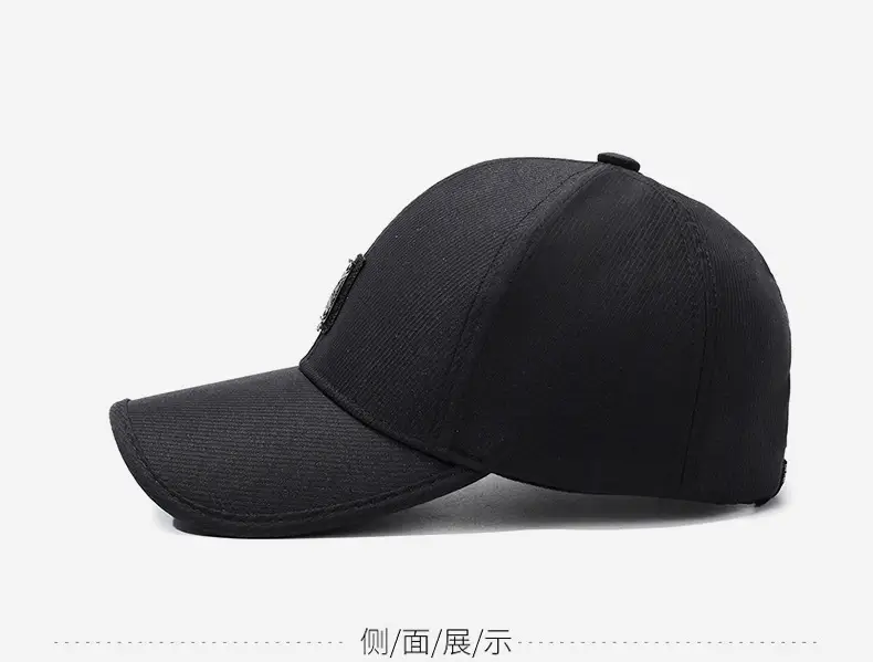Men's Black Embroidered Baseball Cap with Leather Label — feature 10