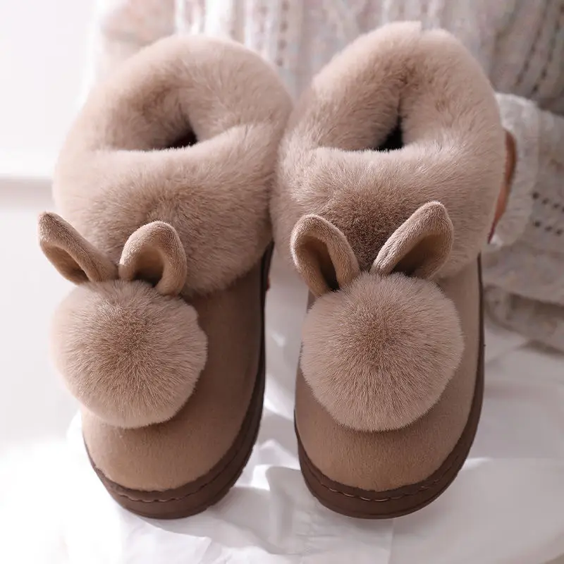 Women Winter Blue Plush Slippers Non-Slip Home